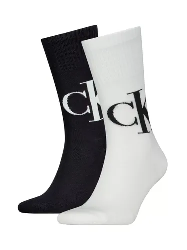 Calvin Klein Logo Crew Socks, Pack of 2 - Black/White - Male