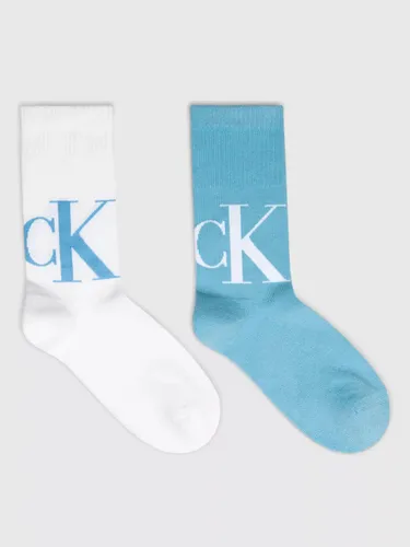 Calvin Klein Logo Crew Socks, Pack of 2 - Sky Blue/White - Male