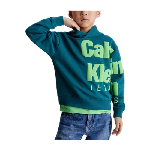 Calvin Klein , Logo Fleece Hoodie ,Green male, Sizes: