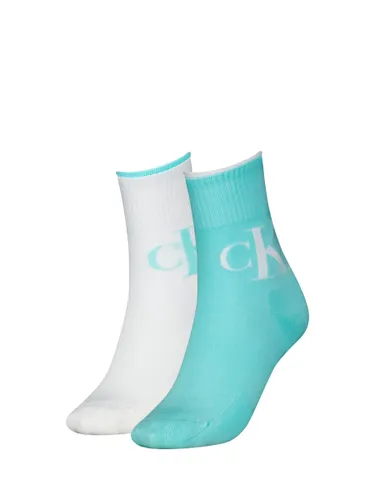 Calvin Klein Logo Socks, Pack of 2 - Light Turquoise/White - Female