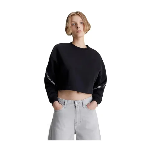 Calvin Klein , Logo Tape Sweatshirt ,Black female, Sizes: