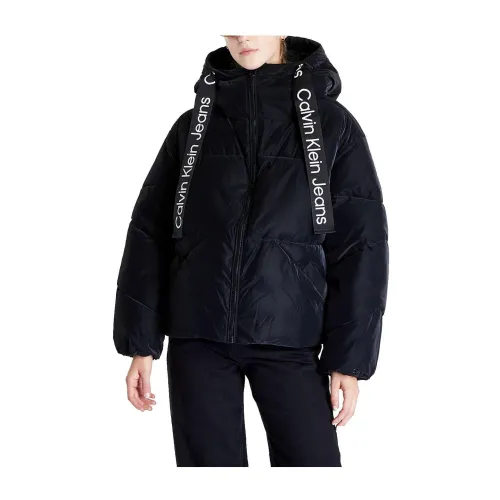 Calvin Klein , Long Drawcords Soft Touch Jacket ,Black female, Sizes: