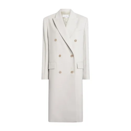Calvin Klein , Melton Wool Double Breasted Coat - Ivory ,White female, Sizes: