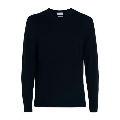 Calvin Klein , Men Merino Wool V-Neck Sweater ,Black female, Sizes: