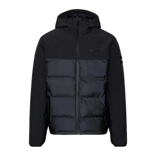 Calvin Klein , Men Quilted Jacket with Hood, Black ,Black male, Sizes: