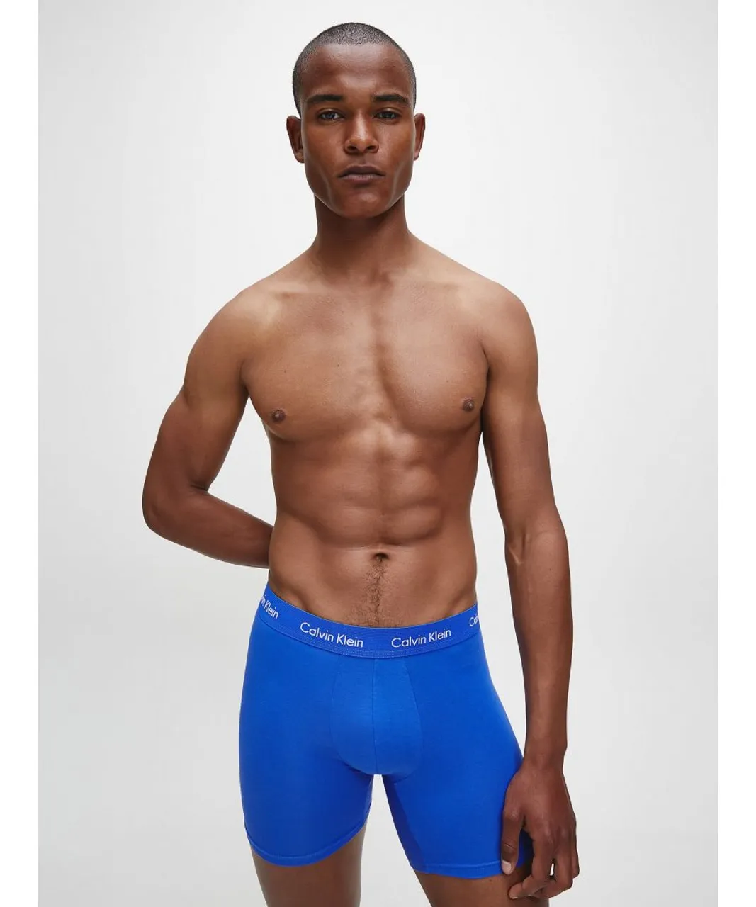 Calvin Klein Mens 3 Pack Boxer Briefs - Mid Rise - Cotton Stretch, Black/Blue - Multicolour