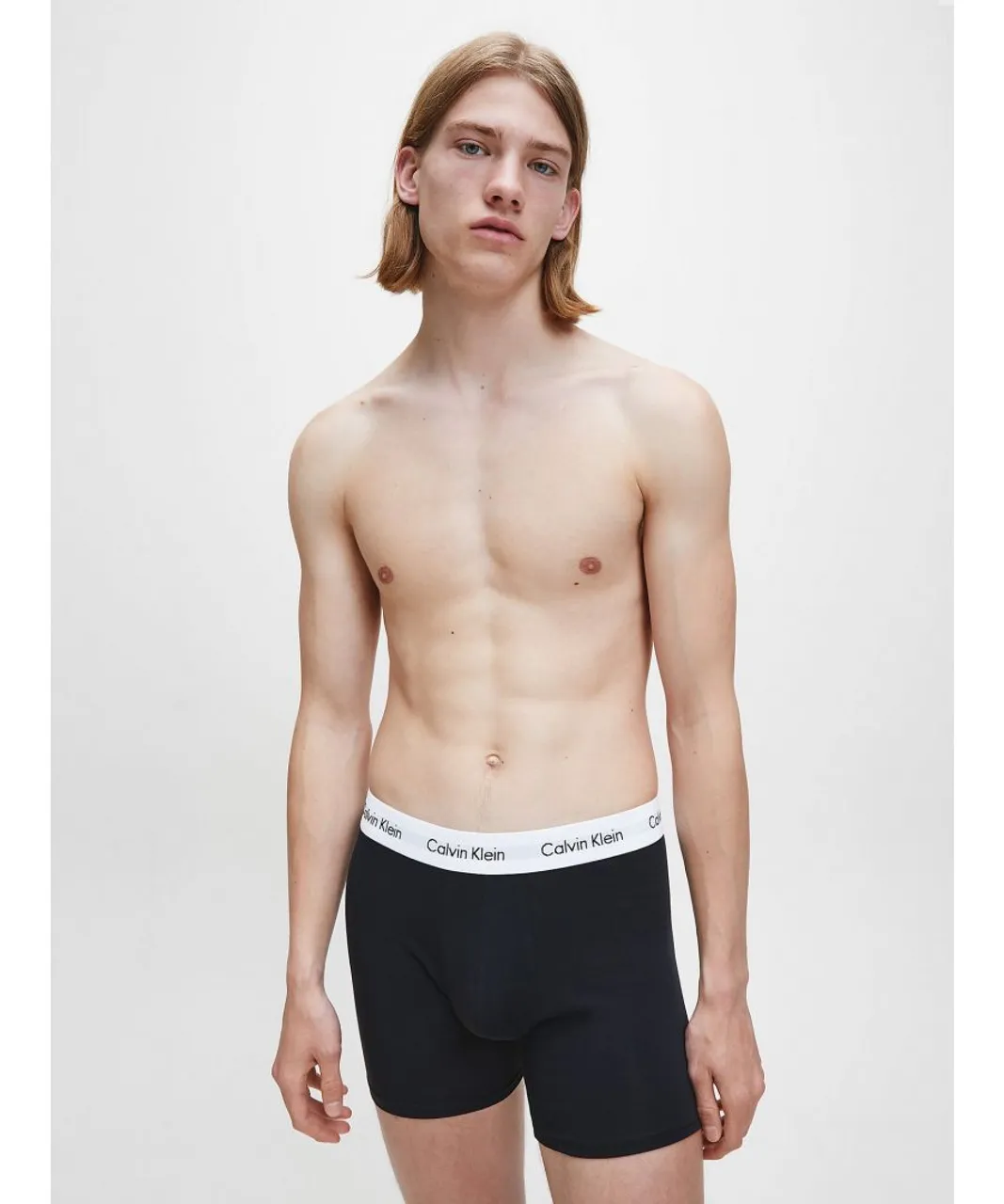Calvin Klein Mens 3 Pack Boxer Briefs - Mid Rise - Cotton Stretch, Black