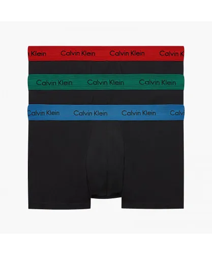 Calvin Klein Mens 3 Pack Trunks - Low Rise - Cotton Stretch, Black/Green/Blue/Red