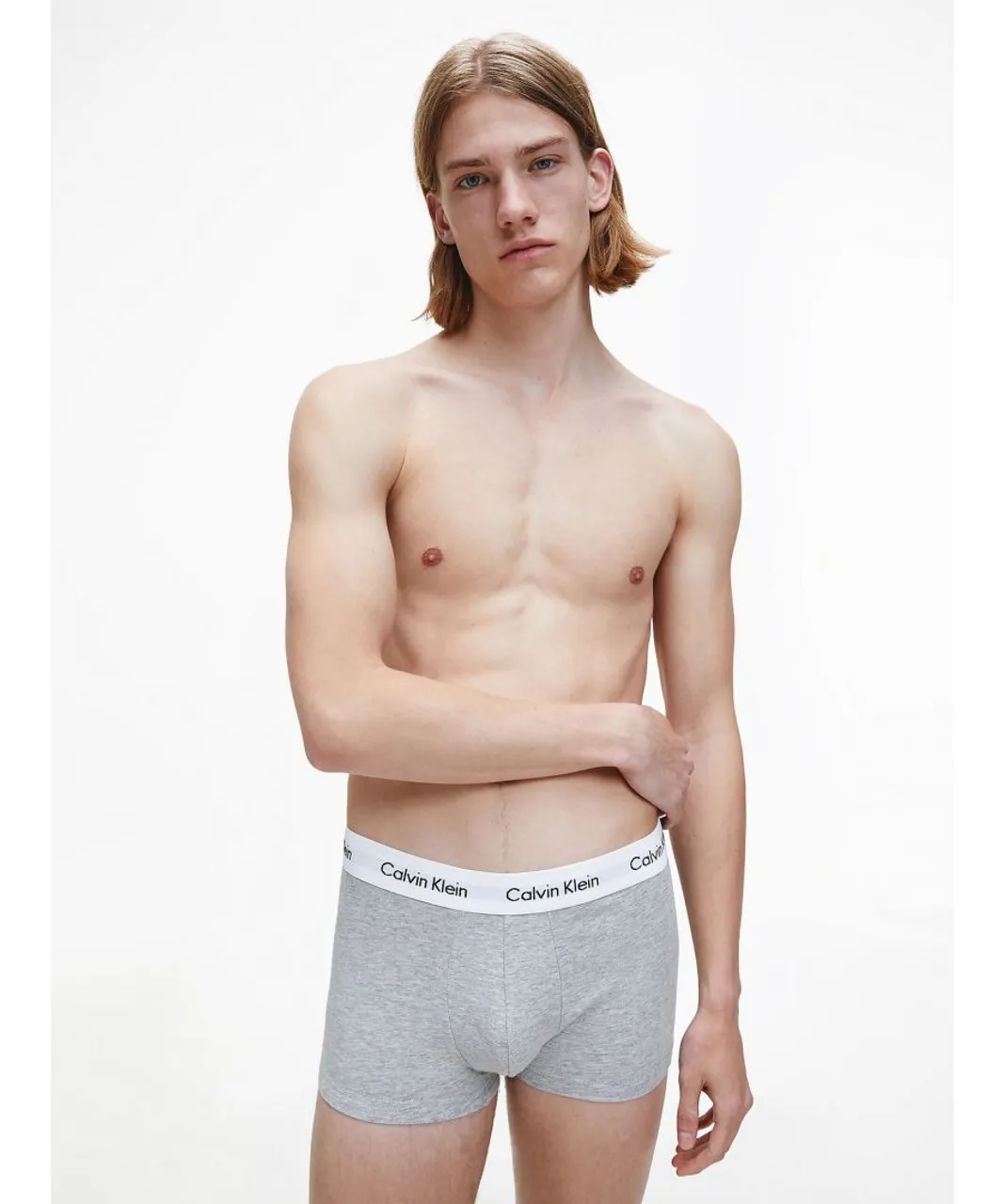 Calvin Klein Mens 3 Pack Trunks - Mid Rise - Cotton Stretch, Black/White/Grey - Multicolour