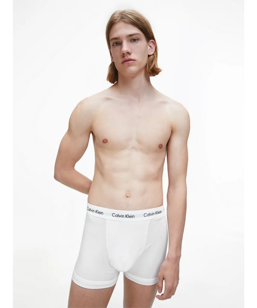 Calvin Klein Mens 3 Pack Trunks - Mid Rise - Cotton Stretch, White