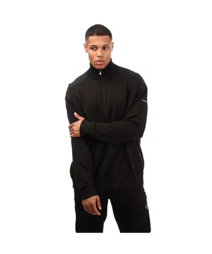 Calvin Klein Mens Cotton-Blend Quarter-Zip Sweatshirt in Black