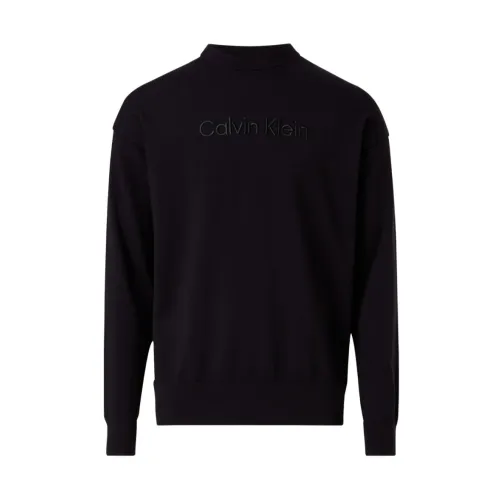 Calvin Klein , Mens Crewneck Sweater with Logo Embroidery ,Black male, Sizes: