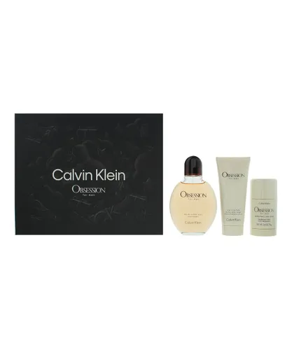 Calvin Klein Mens Obsession For Men Eau De Toilette 125ml, Aftershave Balm 75ml + Deodorant Stick 75g Gift Set - One Size