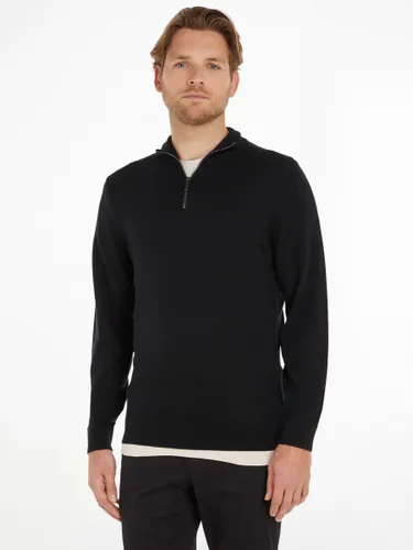 Calvin Klein Merino Wool Quater Zip Jumper, Black - Black - Male