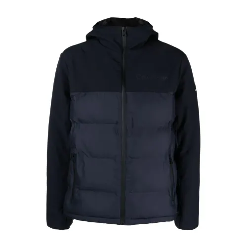Calvin Klein , Mix media quilt jacket hood ,Blue male, Sizes: