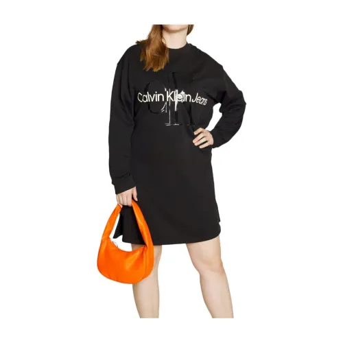 Calvin Klein , Monogram Sweatshirt Dress ,Black female, Sizes:
