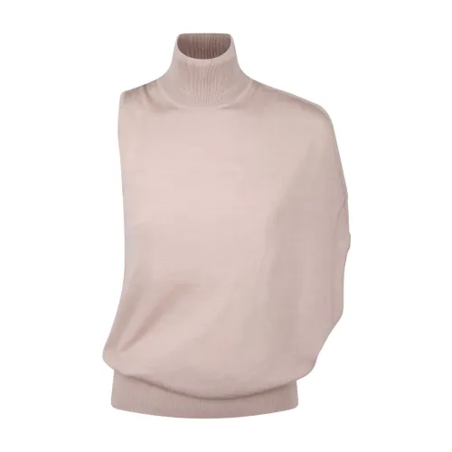 Calvin Klein , Neutral Taupe Asymmetric Wool Vest ,Pink female, Sizes: