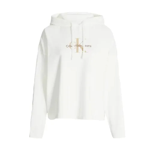 Calvin Klein , Oversized Hoodie with Monogram Embroidery ,White female, Sizes: