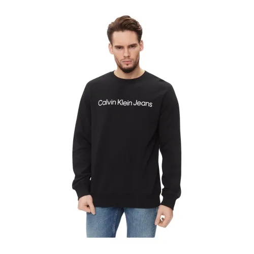 Calvin Klein , Printed Logo Cotton Sweatshirt ,Black male, Sizes: