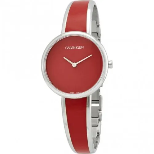 Calvin Klein , Red Dial Quartz Watch with Steel Bracelet ,Red female, Sizes: ONE SIZE