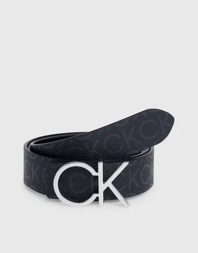 Calvin Klein Reversible Leather Logo Belt in Black Epi Mono/Black