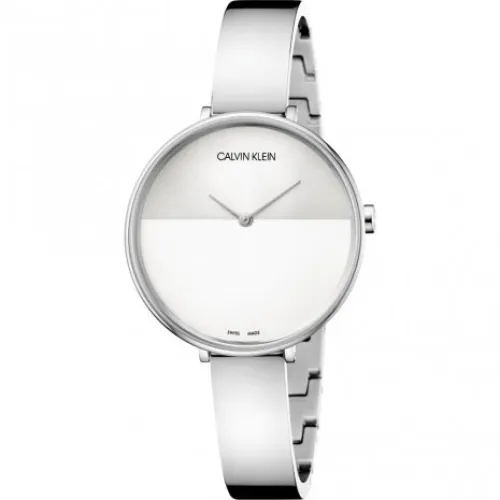 Calvin Klein , Rise Quartz Watch - Silver and White Dial, Stainless Steel Case and Bracelet ,Gray female, Sizes: ONE SIZE