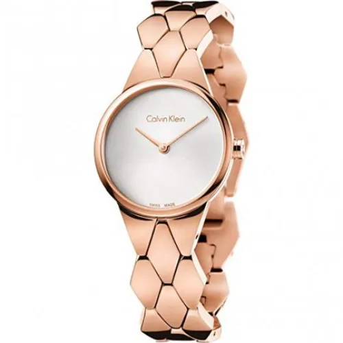 Calvin Klein , Rose Gold Quartz Watch with White Dial - K6E23646 Snake ,Brown female, Sizes: ONE SIZE