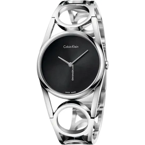 Calvin Klein , Round Quartz Watch with Black Dial and Stainless Steel Case ,Black female, Sizes: ONE SIZE