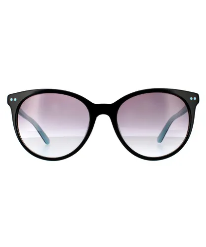 Calvin Klein Round Womens Black Light Blue Graduated Grey Sunglasses - One