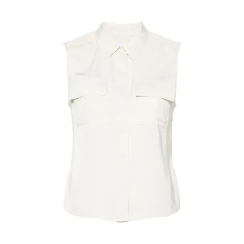 Calvin Klein , Satin Sleeveless Shirt with Details ,Beige female, Sizes: