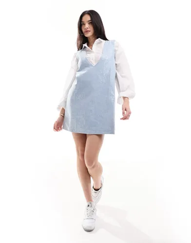 Calvin Klein Sequin Denim Mini Dress in denim-Blue