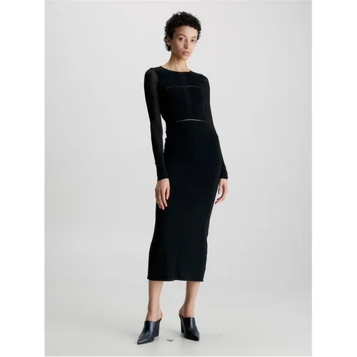 CALVIN KLEIN Sheer Detail Knitted Dress - Black