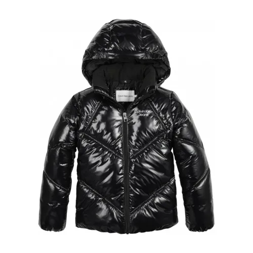 Calvin Klein , Shiny Hooded Jacket for Boys ,Black male, Sizes: