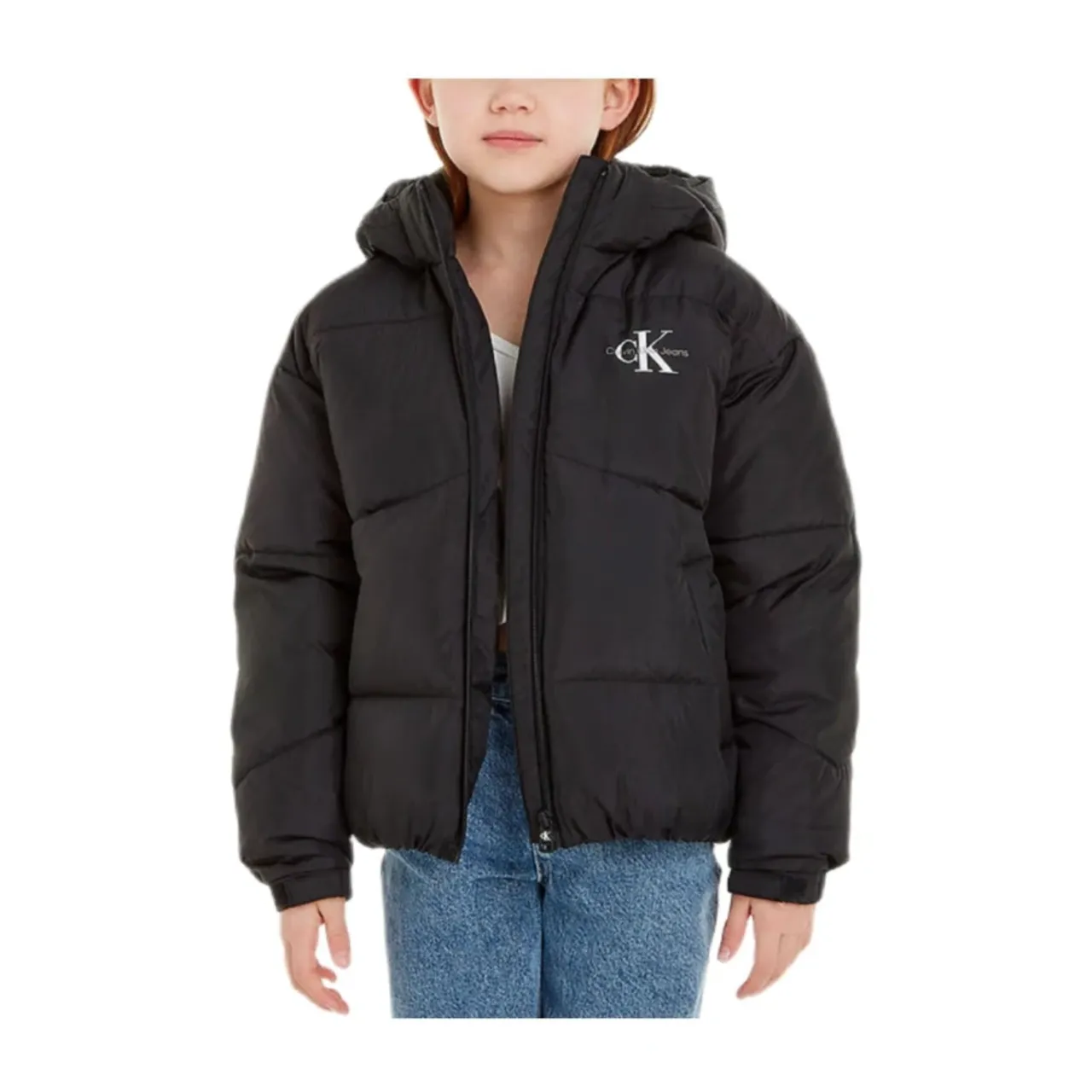 Calvin Klein , Short Puffer Jacket for Fashionable Girls ,Black female, Sizes:
