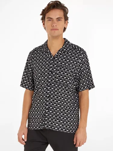 Calvin Klein Short Sleeve Bowling Shirt, Black - Black - Male
