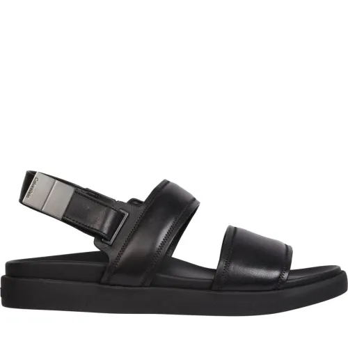 Calvin Klein , Sleek Black Leather Men`s Sandals ,Black male, Sizes: