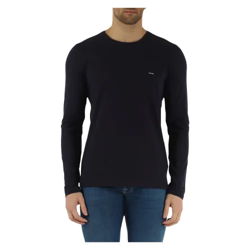 Calvin Klein , Slim Fit Long Sleeve Stretch Cotton T-Shirt ,Blue male, Sizes: