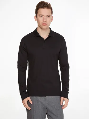 Calvin Klein Slim Fit Plain Embroidered Logo Long Sleeve Polo Shirt, Black - CK Black - Male