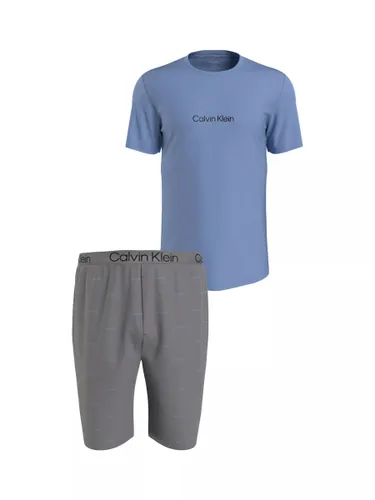 Calvin Klein Slogan Lounge Top & Shorts Set, Blue/Grey - Blue/Grey - Male
