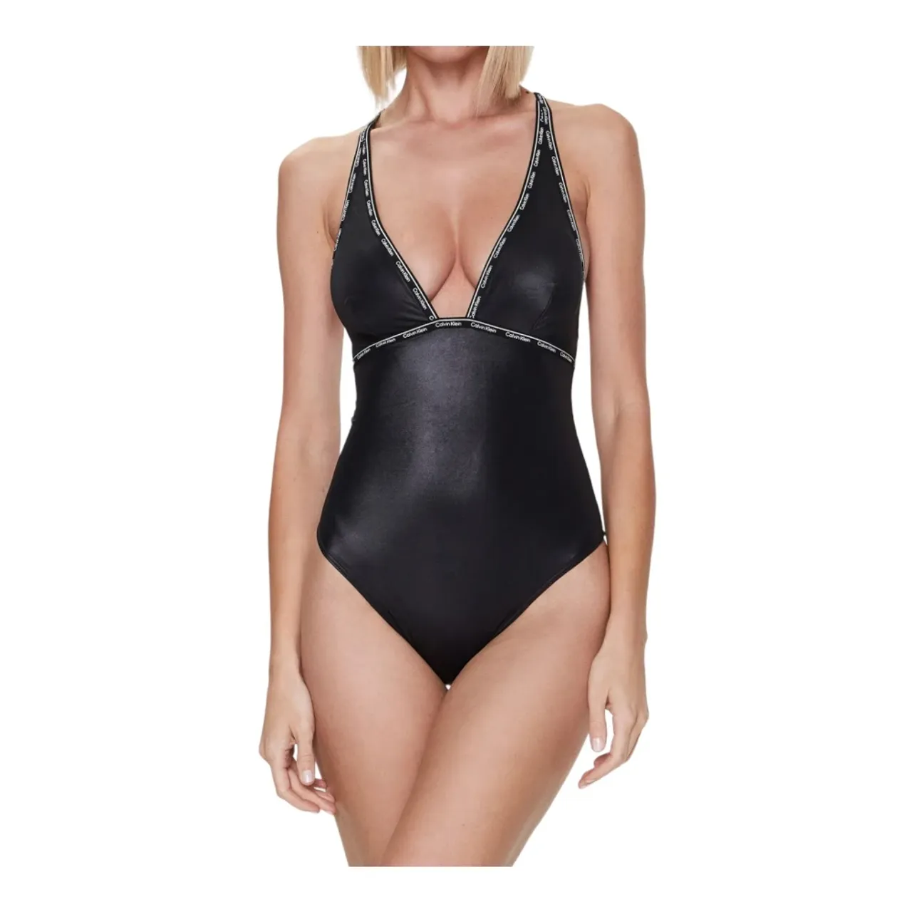 Calvin Klein , Sophisticated Logo Tape Swimwear with Elastic Logo Borders and Graphic Lines ,Black female, Sizes: