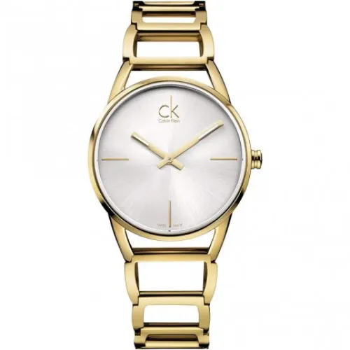 Calvin Klein , Stately Quartz Watch with White Dial and Gold Steel Strap ,Yellow female, Sizes: ONE SIZE