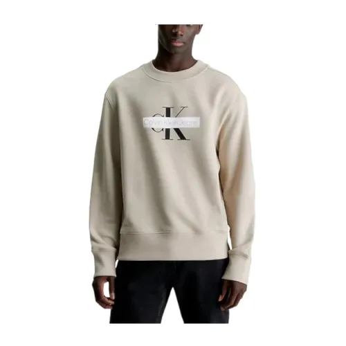 Calvin Klein , Stencil Crew Sweatshirt ,Beige male, Sizes: