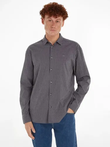 Calvin Klein Stretch Stripe Long Sleeve Shirt, Grey - Grey - Male