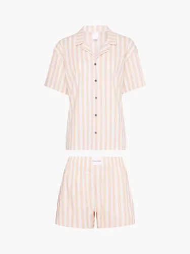 Calvin Klein Striped Short Sleeve Pyjamas, Pink/White - Pink/White - Female