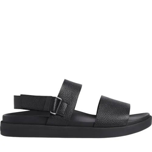 Calvin Klein , Stylish Flat Leather Sandals for Men ,Black male, Sizes:
