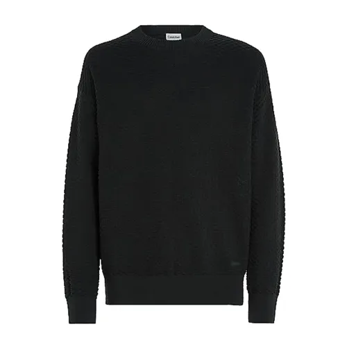 Calvin Klein , Texture Crew Neck Sweater ,Black male, Sizes: