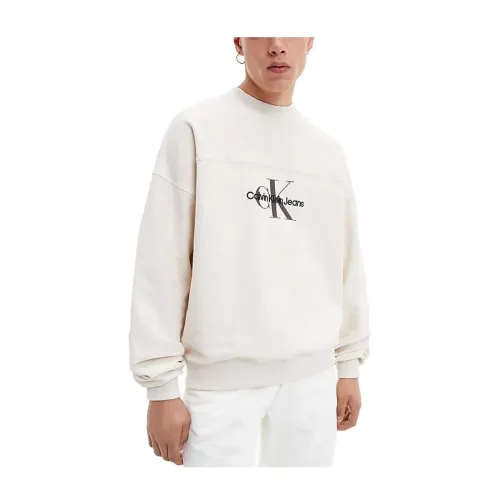 Calvin Klein , Textured Beige Men`s Sweatshirt ,Beige male, Sizes: