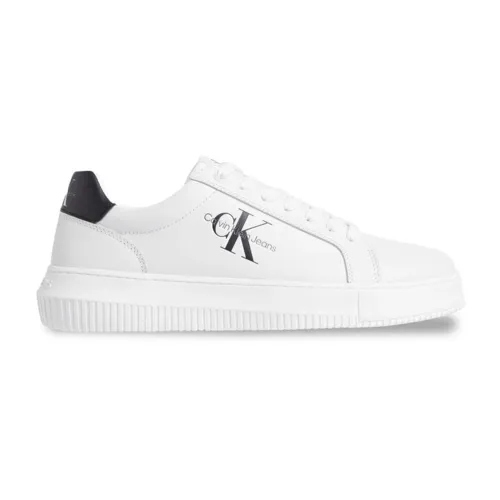 Calvin Klein , White Leather Men Shoe with Black Insert ,White male, Sizes: