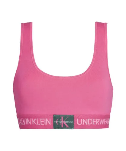 Calvin Klein Womens 000QF4918E Monogram Unlined Bralette Bra - Pink Cotton