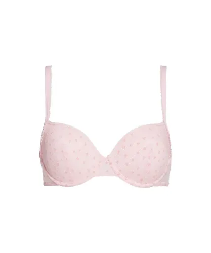 Calvin Klein Womens 000QF5482E Flocked Hearts Lightly Lined Demi Bra - Pink